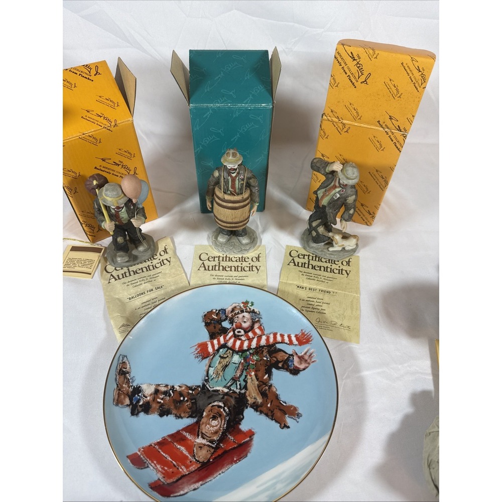 Emmett Kelly Jr Signature Collection Figurines Lot of 3 & Collector Plate